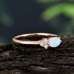 0.5 Carat Oval Cut Opal with Side Stone Unique Promise Ring for Women