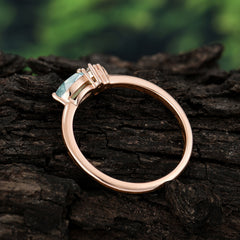 0.5 Carat Oval Cut Moss Agate with Side Stone Unique Promise Ring for Women