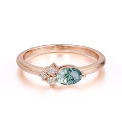 0.5 Carat Oval Cut Moss Agate with Side Stone Unique Promise Ring for Women