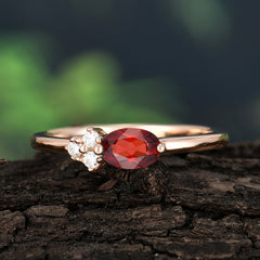 0.5 Carat Oval Cut Garnet with Side Stone Unique Promise Ring for Women