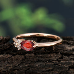 0.5 Carat Oval Cut Garnet with Side Stone Unique Promise Ring for Women