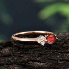 0.5 Carat Oval Cut Garnet with Side Stone Unique Promise Ring for Women