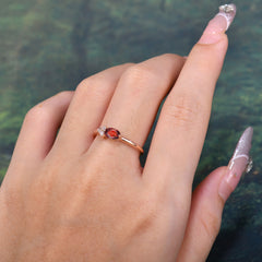 0.5 Carat Oval Cut Garnet with Side Stone Unique Promise Ring for Women