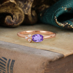 Romantic Amethyst Oval Ring with Side Stones for Women