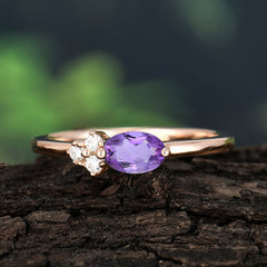 0.5 Carat Oval Cut Amethyst with Side Stone Unique Promise Ring for Women