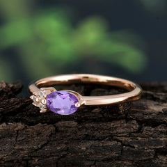 0.5 Carat Oval Cut Amethyst with Side Stone Unique Promise Ring for Women