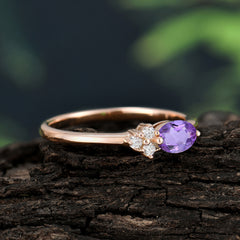 0.5 Carat Oval Cut Amethyst with Side Stone Unique Promise Ring for Women