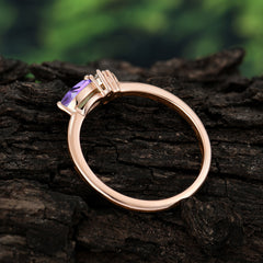 0.5 Carat Oval Cut Amethyst with Side Stone Unique Promise Ring for Women