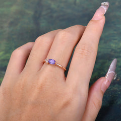 0.5 Carat Oval Cut Amethyst with Side Stone Unique Promise Ring for Women