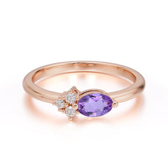 0.5 Carat Oval Cut Amethyst with Side Stone Unique Promise Ring for Women