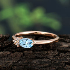 0.5 Carat Oval Cut Aquamarine with Side Stone Unique Promise Ring for Women