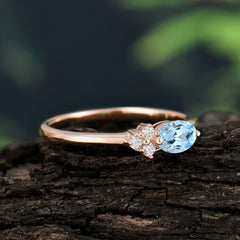 0.5 Carat Oval Cut Aquamarine with Side Stone Unique Promise Ring for Women