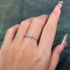 0.5 Carat Oval Cut Aquamarine with Side Stone Unique Promise Ring for Women