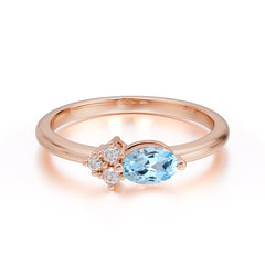 0.5 Carat Oval Cut Aquamarine with Side Stone Unique Promise Ring for Women
