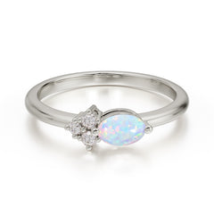 0.5 Carat Oval Cut Opal with Side Stone Unique Promise Ring for Women