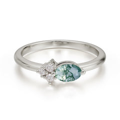 0.5 Carat Oval Cut Moss Agate with Side Stone Unique Promise Ring for Women