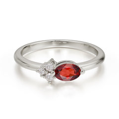 0.5 Carat Oval Cut Garnet with Side Stone Unique Promise Ring for Women