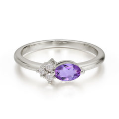 0.5 Carat Oval Cut Amethyst with Side Stone Unique Promise Ring for Women