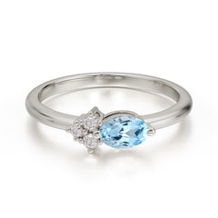 0.5 Carat Oval Cut Aquamarine with Side Stone Unique Promise Ring for Women