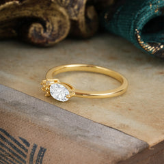 Moissanite Oval Cut Ring with Sparkly Side Stones for Her