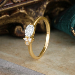 Moissanite Oval Cut Ring with Sparkly Side Stones for Her