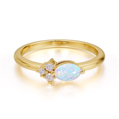 0.5 Carat Oval Cut Opal with Side Stone Unique Promise Ring for Women