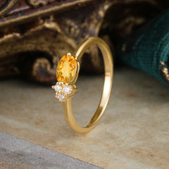 0.5ct Oval Cut Citrine Ring with Side Stones for Her