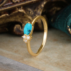 0.5ct Oval Cut Turquoise Ring with Side Stones for Her