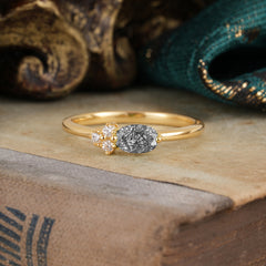 0.5ct Oval Cut Black Rutilated Quartz Ring with Side Stones for Her