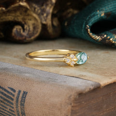 Moss Agate Oval Cut Ring Nature Look with Side Stones