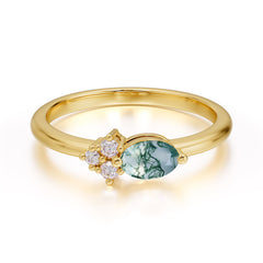 0.5 Carat Oval Cut Moss Agate with Side Stone Unique Promise Ring for Women