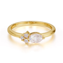 0.5 Carat Oval Cut Moissanite with Side Stone Unique Promise Ring for Women