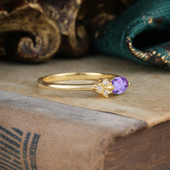 Romantic Amethyst Oval Ring with Side Stones for Women