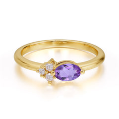 0.5 Carat Oval Cut Amethyst with Side Stone Unique Promise Ring for Women