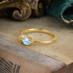 Aquamarine Oval Cut Ring with Side Stone Minimalist Style