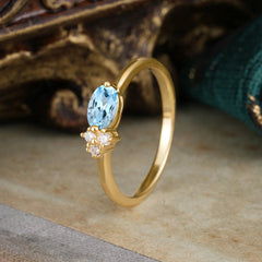 Aquamarine Oval Cut Ring with Side Stone Minimalist Style
