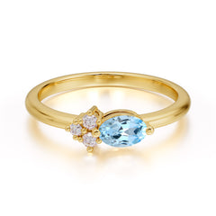 0.5 Carat Oval Cut Aquamarine with Side Stone Unique Promise Ring for Women