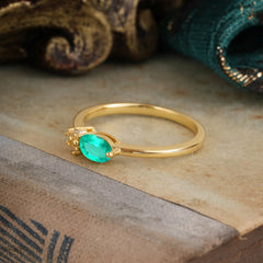 0.5 Carat Oval Cut Emerald with Side Stone Unique Promise Ring for Women