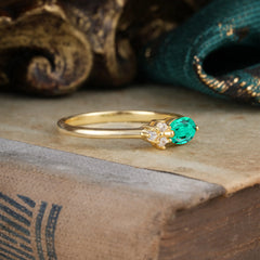0.5 Carat Oval Cut Emerald with Side Stone Unique Promise Ring for Women