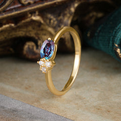 0.5ct Oval Cut Alexandrite Ring with Side Stones for Her