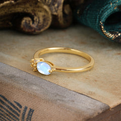 0.5ct Oval Cut Moonstone Ring with Side Stones for Her
