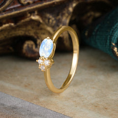 0.5ct Oval Cut Moonstone Ring with Side Stones for Her