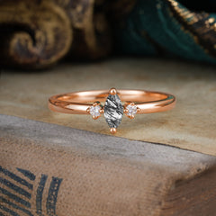 Unique Marquise Cut Black Rutilated Quartz Stacking Wedding Band