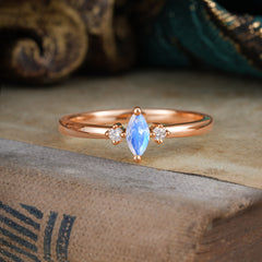 Unique Marquise Cut Natural Moonstone Stacking Wedding Band