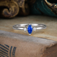 Unique Marquise Cut Sapphire Stacking Wedding Band