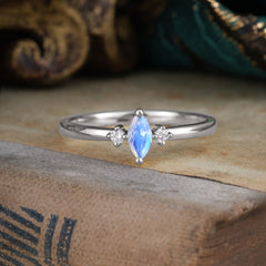 Unique Marquise Cut Natural Moonstone Stacking Wedding Band