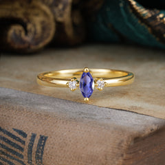 Unique Marquise Cut Tanzanite Stacking Wedding Band