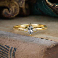 Unique Marquise Cut Black Rutilated Quartz Stacking Wedding Band