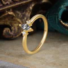 Unique Marquise Cut Black Rutilated Quartz Stacking Wedding Band