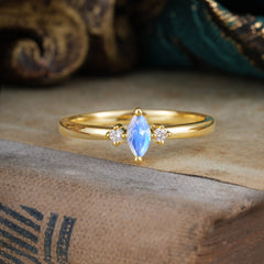 Unique Marquise Cut Natural Moonstone Stacking Wedding Band